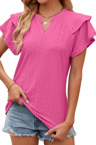 Eyelet Butterfly Sleeve Summer Top for Women