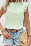 Textured Mock Neck Ruffled Flutter Sleeve Tops