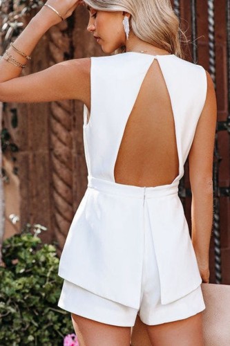 Chic Deep V neck Backless Sleeveless Jumpsuits