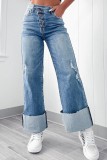 Denim Pocket Zipper Straight Denim Pants