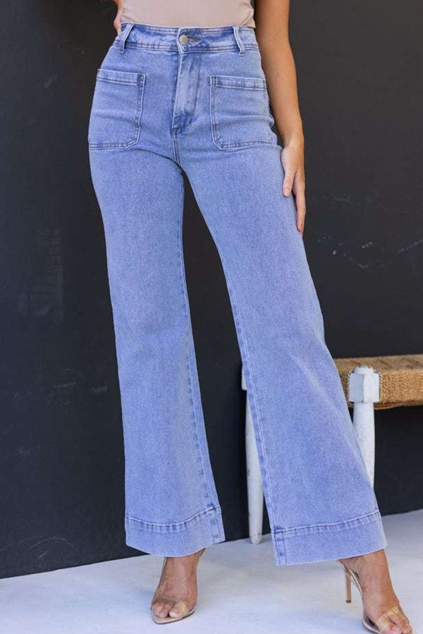 Wide Leg High Waisted Stretchy Straight Leg Jeans