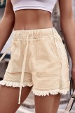 Drawstring High Waisted Raw Edge Denim Shorts