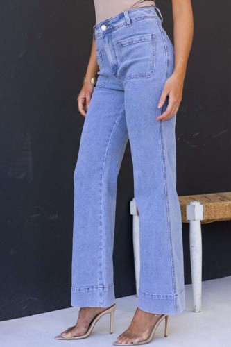 Wide Leg High Waisted Stretchy Straight Leg Jeans