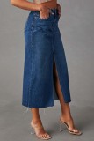 A-Line Split and Slim Denim Half Length Skirt