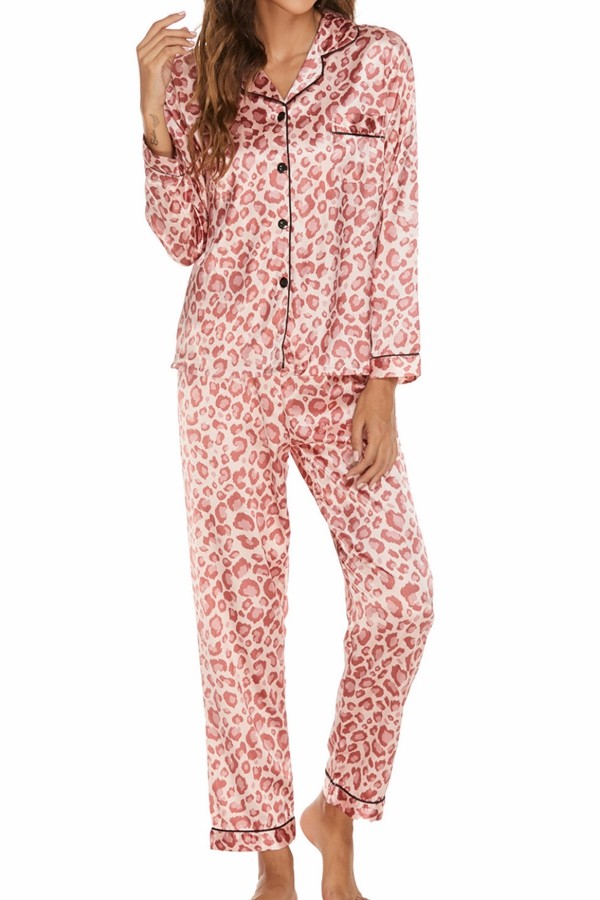 2 Piece Button Front Sleepwear Pants Set Loungewear