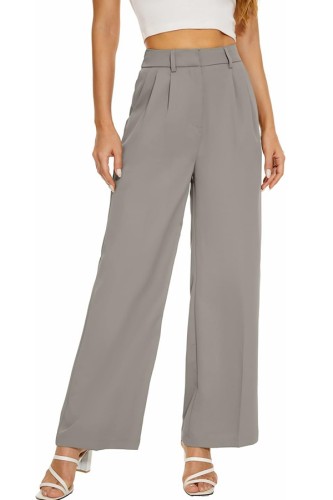 High Elastic Waisted Wide Leg Long Straight Suit Pants