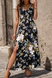 Floral Print V Neck Split Maxi Dress