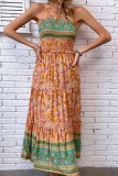 Boho Floral Straps Smocked Ruffle Maxi Dress
