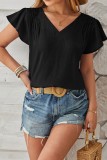 Petal Sleeve V Neck T Shirt