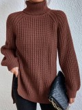 Raglan Sleeves High Flip Collar Split Sweater