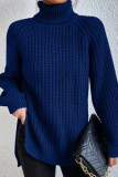 Raglan Sleeves High Flip Collar Split Sweater