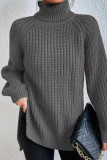 Raglan Sleeves High Flip Collar Split Sweater