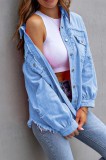 Rugged And Torn Denim Jacket For Women In Autumn
