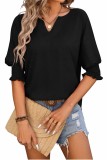 V neck Smocked Sleeve Loose Fit Tops