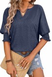 V neck Smocked Sleeve Loose Fit Tops