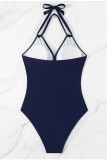 Solid Elastic Straps V Neck One Piece Swimsuit