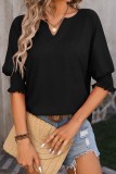 V neck Smocked Sleeve Loose Fit Tops