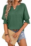 V neck Smocked Sleeve Loose Fit Tops