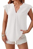 Swiss Dot Ruffle Sleeve V neck Tops