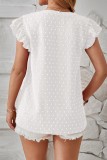 Swiss Dot Ruffle Sleeve V neck Tops