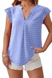 Swiss Dot Ruffle Sleeve V neck Tops