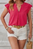 Swiss Dot Ruffle Sleeve V neck Tops