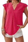 Swiss Dot Ruffle Sleeve V neck Tops