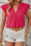 Swiss Dot Ruffle Sleeve V neck Tops