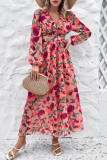 Vacation Leisure Printed V-Neck Long Sleeved Dress