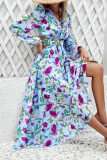 Vacation Leisure Printed V-Neck Long Sleeved Dress