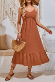 V-neck solid color hollowed out camisole dress