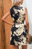 Printed Zipper Sleeveless Short Skirt