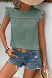 Round Neck Lace Solid Color Lotus Leaf Top