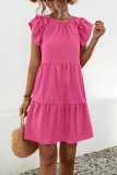 Solid Color Lotus Leaf Sleeve Dress