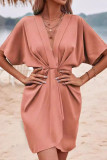 Loose V-Neck Solid Color Dress