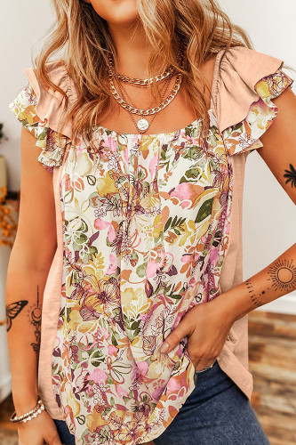 Square Neck Ruffle Floral Fashion Tops