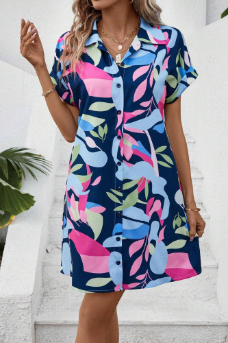 Printed Cardigan Short Sleeve Shirt Dress