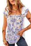 Square Neck Ruffle Floral Fashion Tops