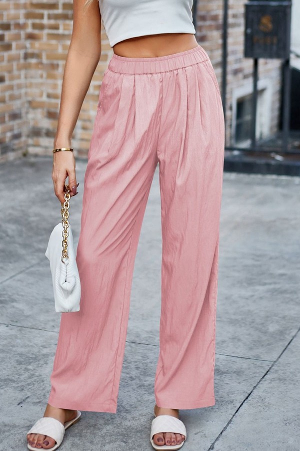 Loose Solid Color High Waisted Wide Leg Pants