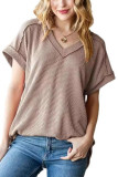 Knitted Loose V-Neck Jacquard T-Shirts