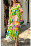 V-Neck Printed Short-Sleeved Dress