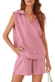 V-Neck Sleeveless Sweatshirt Shorts Sets