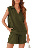 V-Neck Sleeveless Sweatshirt Shorts Sets