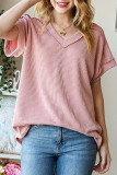 Knitted Loose V-Neck Jacquard T-Shirts