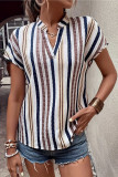 Striped Print V-Neck Bat Sleeve T-Shirts