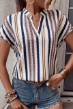 Striped Print V-Neck Bat Sleeve T-Shirts