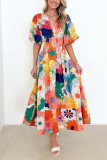 Summer V-Neck Puff Sleeve Dress