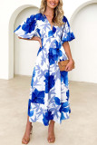 Summer V-Neck Puff Sleeve Dress