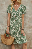 V-Neck Short-Sleeved Loose Midi Dress