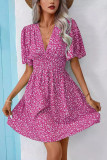 V-Neck Floral High Waist Mini Dress